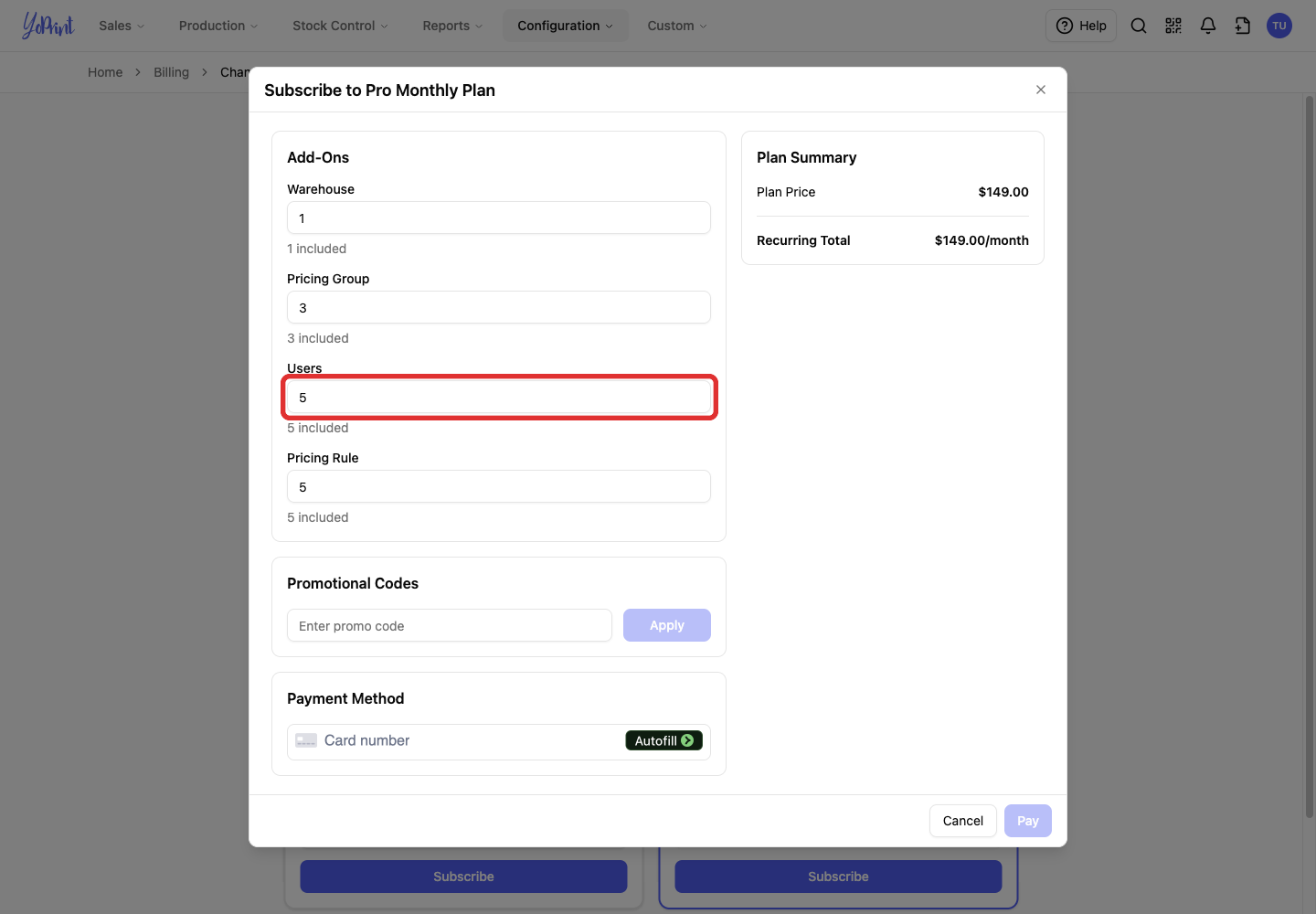 Users in the subscription dialog