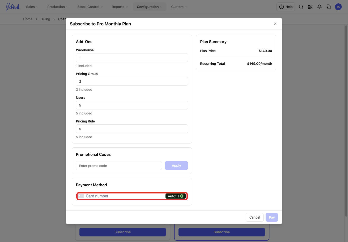 Card entry under Payment Method