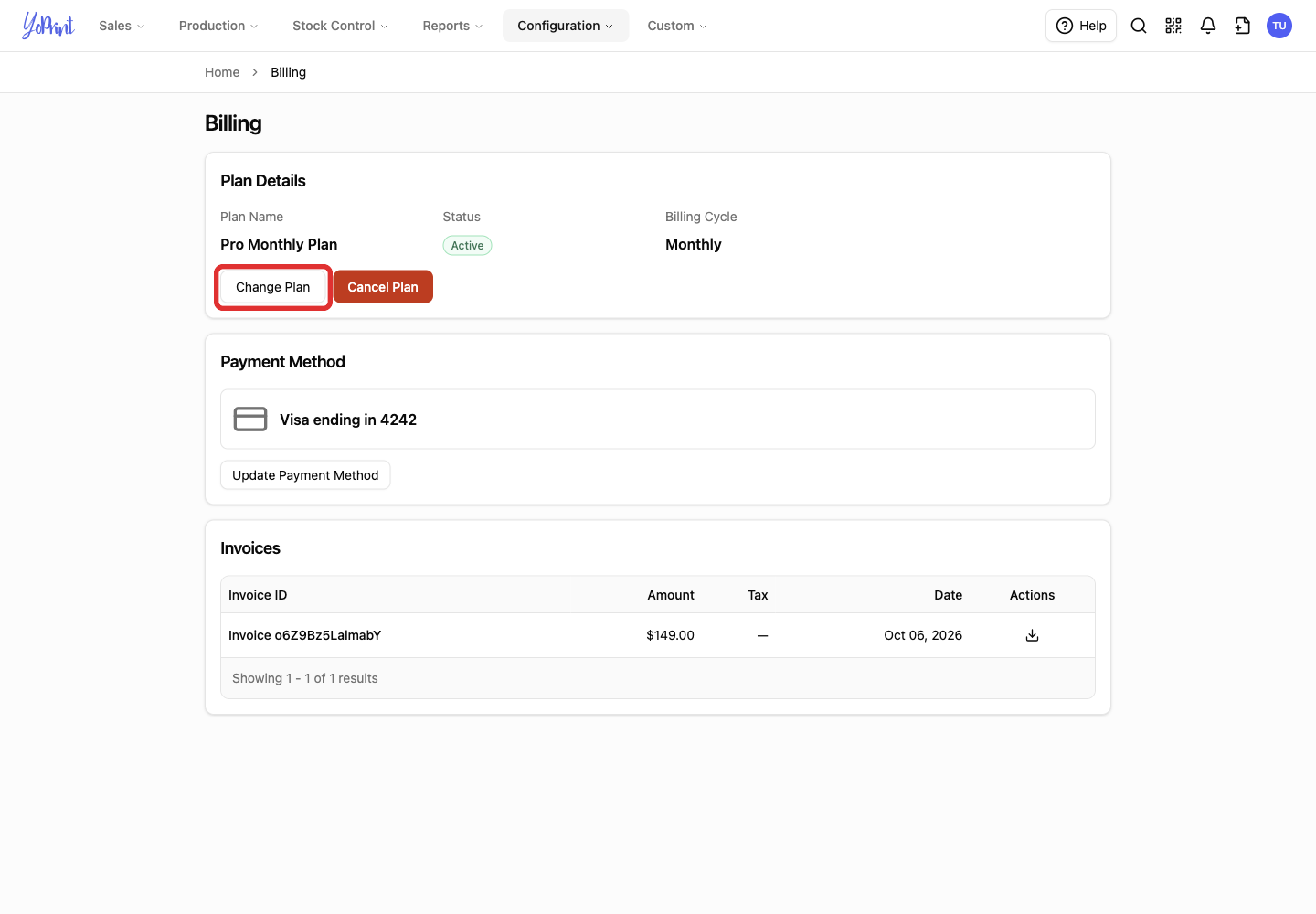 Change Plan on Billing