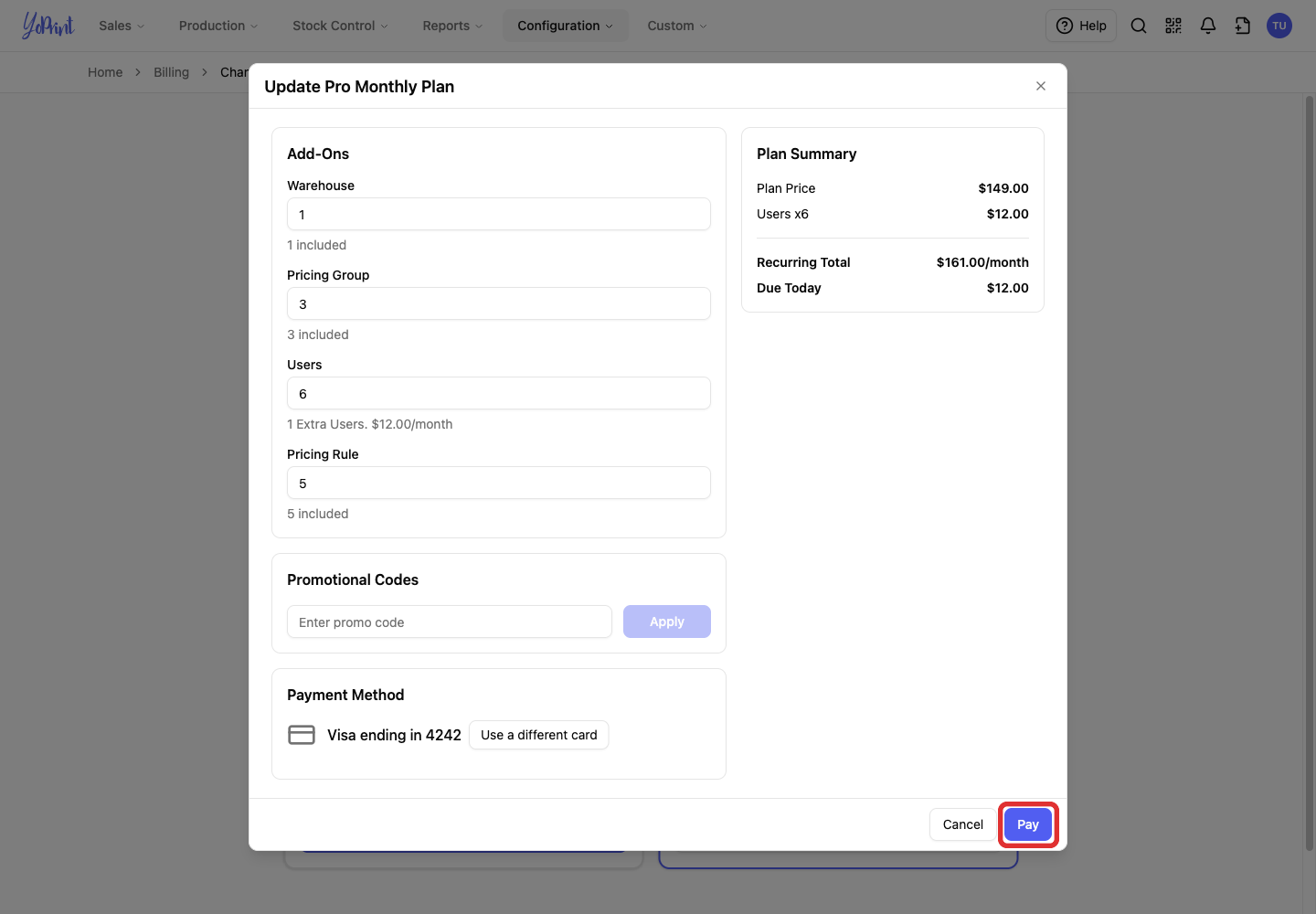 Confirm the changed subscription