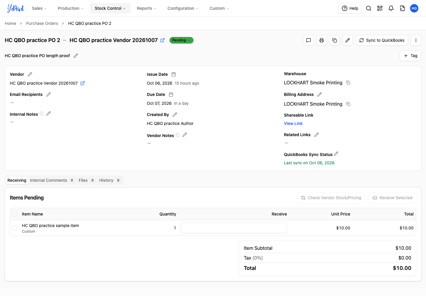 Purchase order after sync succeeded