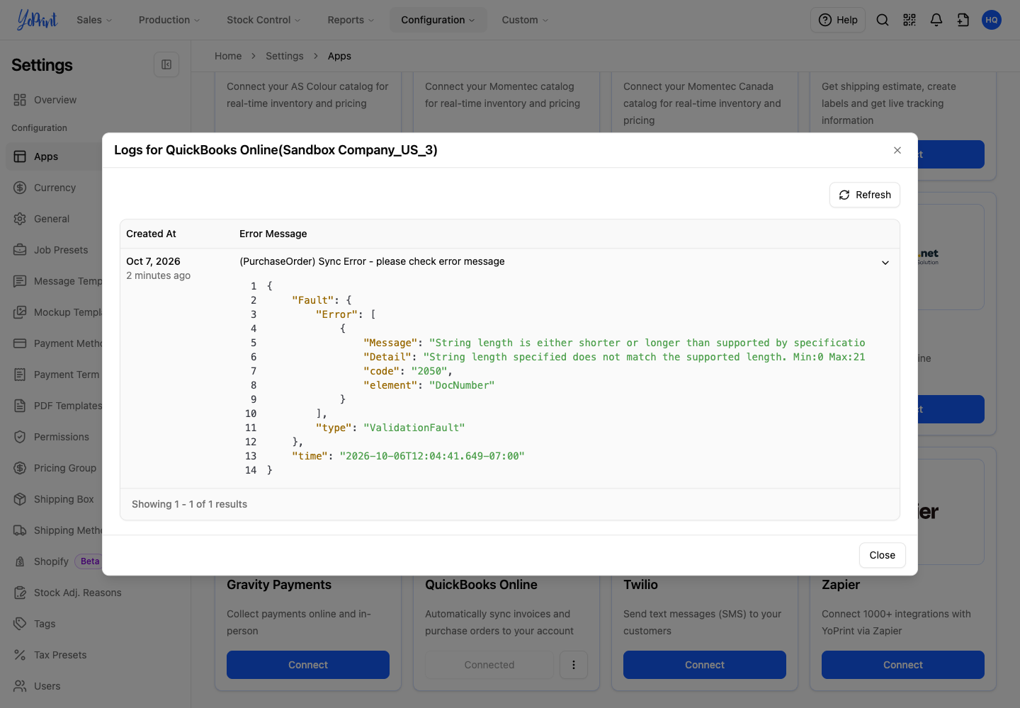 Expanded error details in View logs