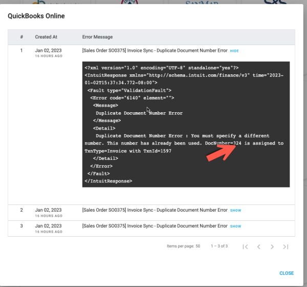 Duplicate Document Number Error in QuickBooks log