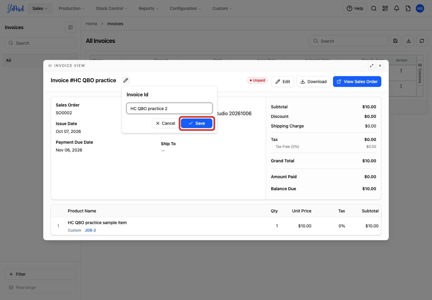 Save the corrected invoice number