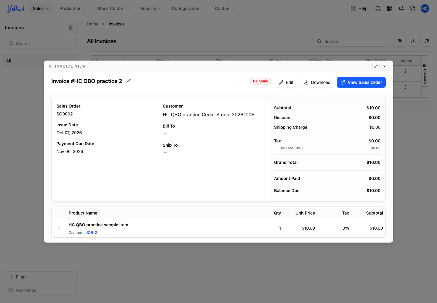 Saved invoice number