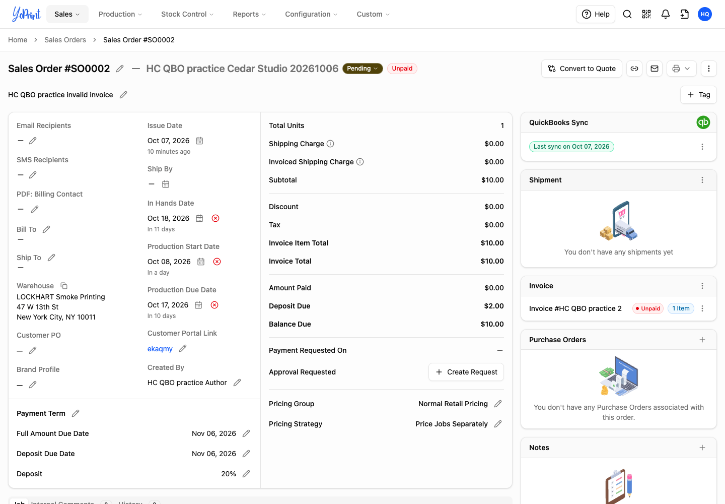Successful sync on the order