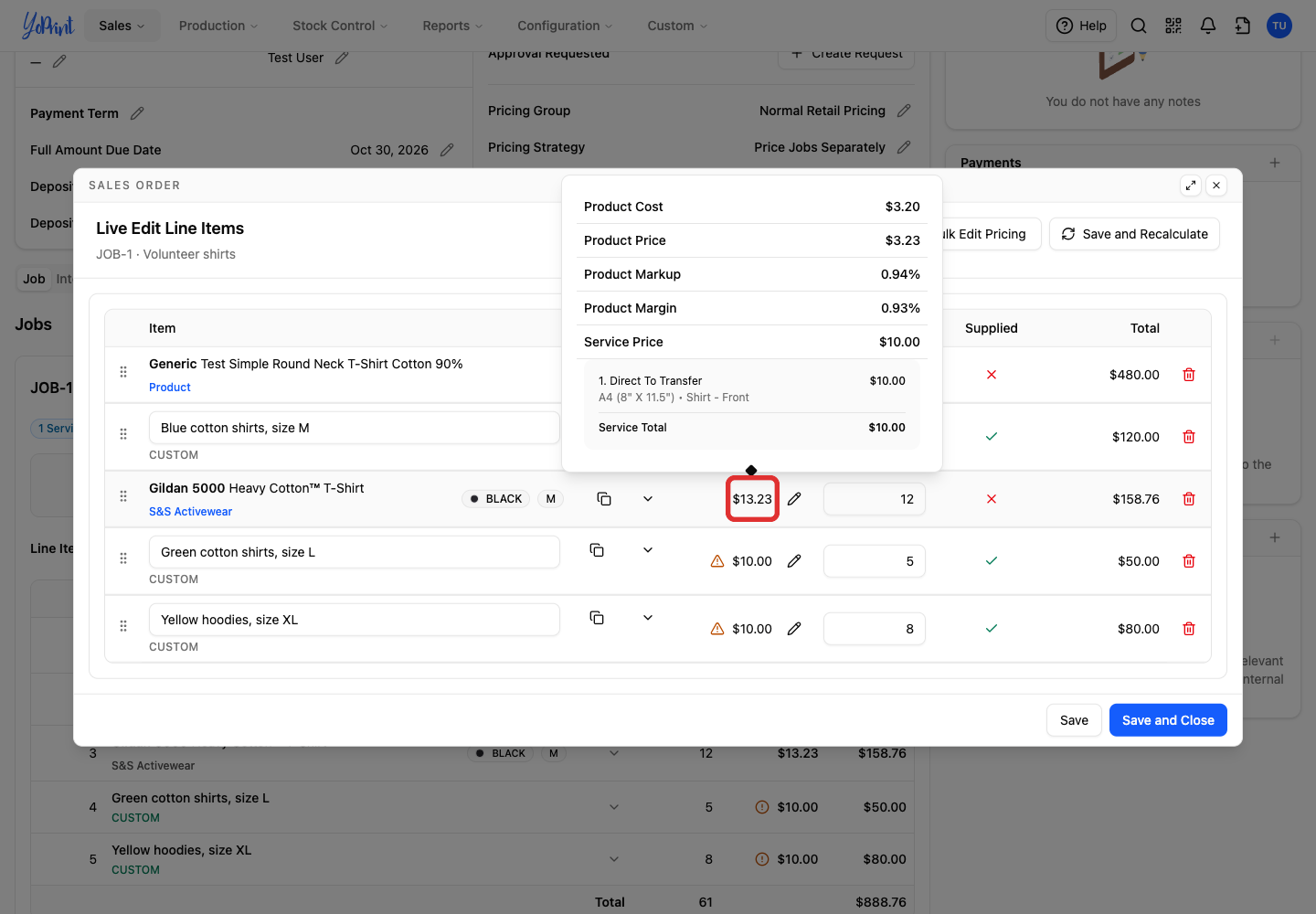 Product Cost in the line item's price breakdown