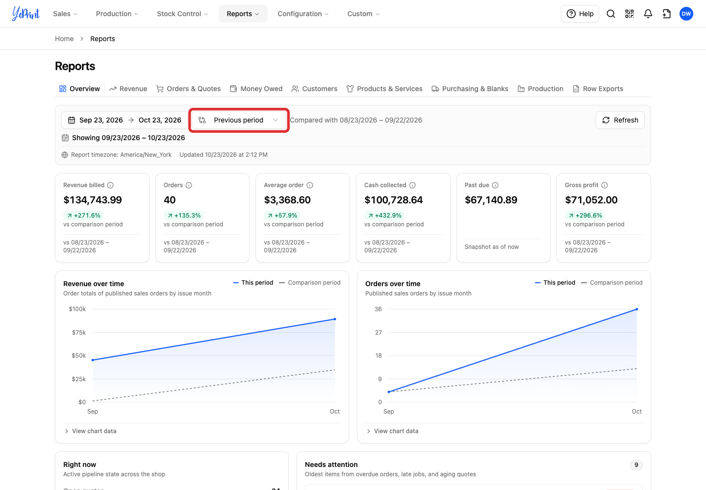The dashboard comparison button