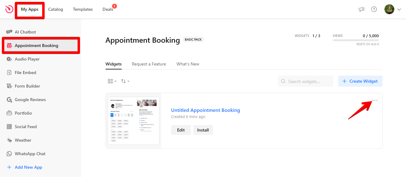 My Apps page with Appointment Booking