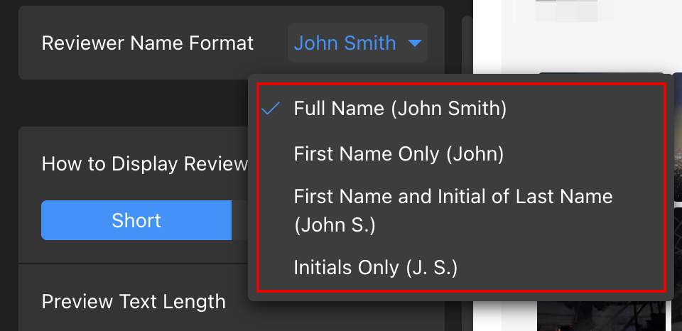Name format options