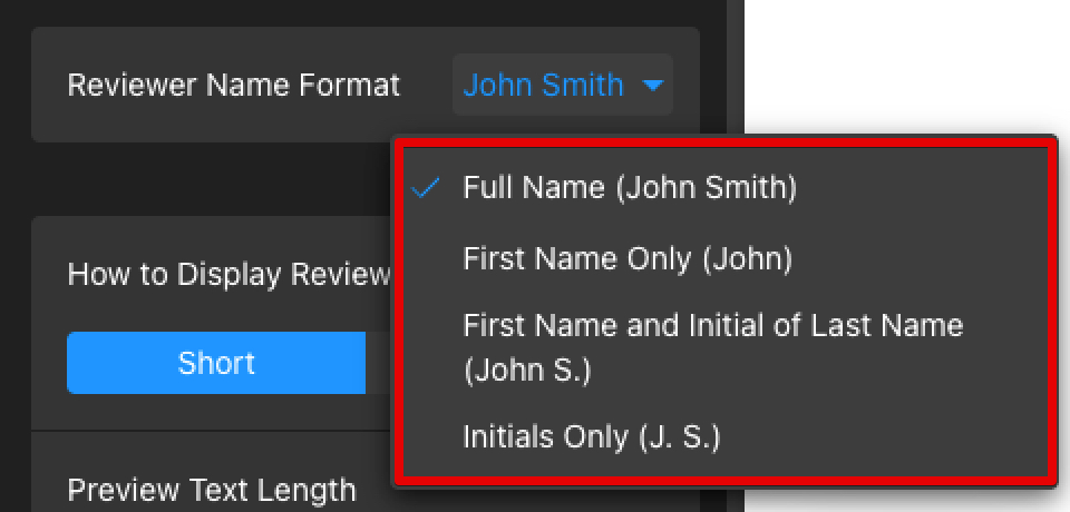 Name format options