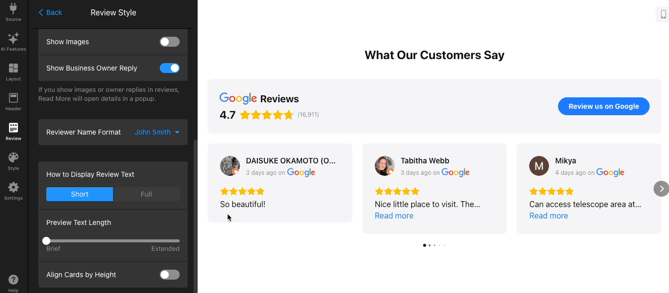 Text display settings