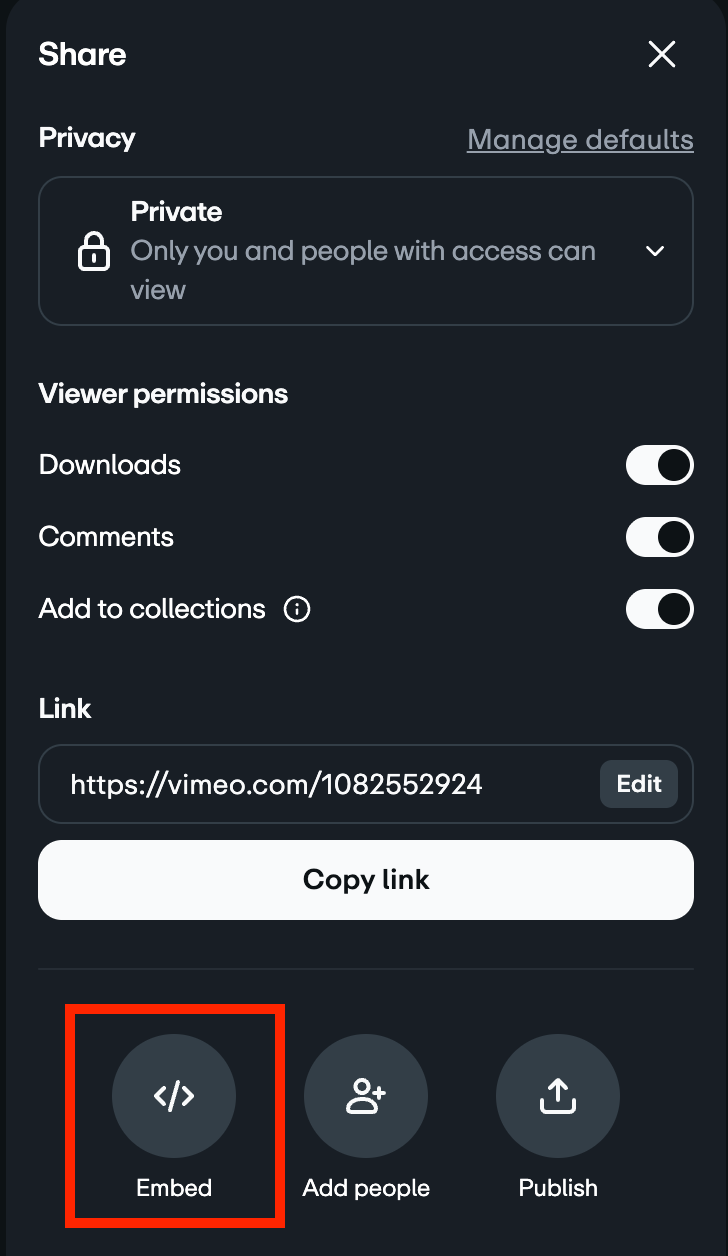 Vimeo Embed option