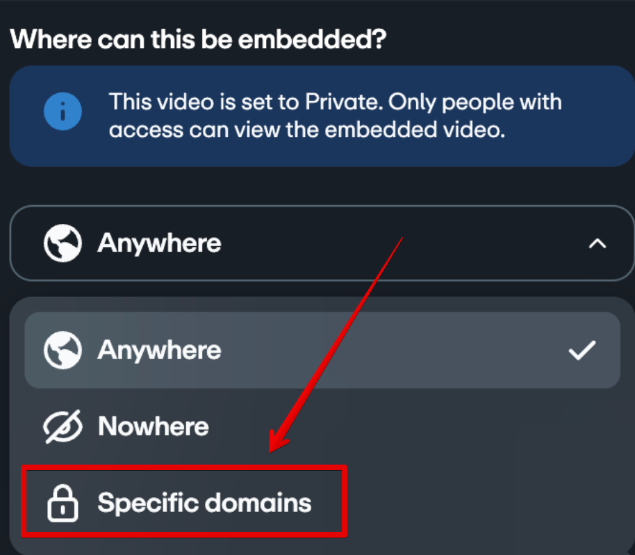 Vimeo Specific domains settings