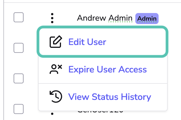 Image showing the action menu (three dots) with Edit User highlighted