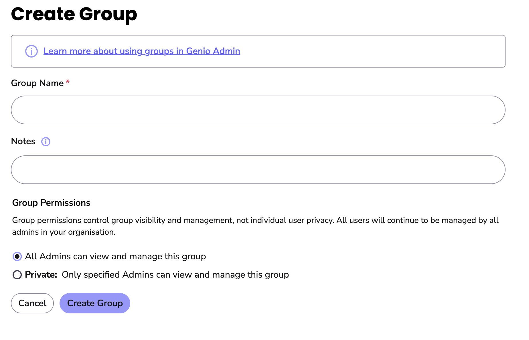 The create group modal