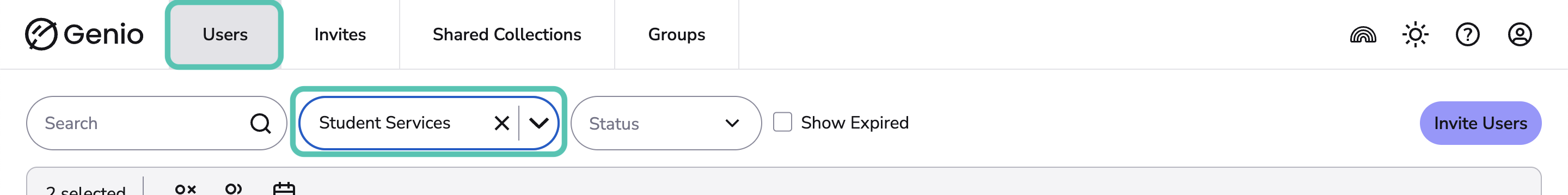 Image showing the User Tab and the Group filter