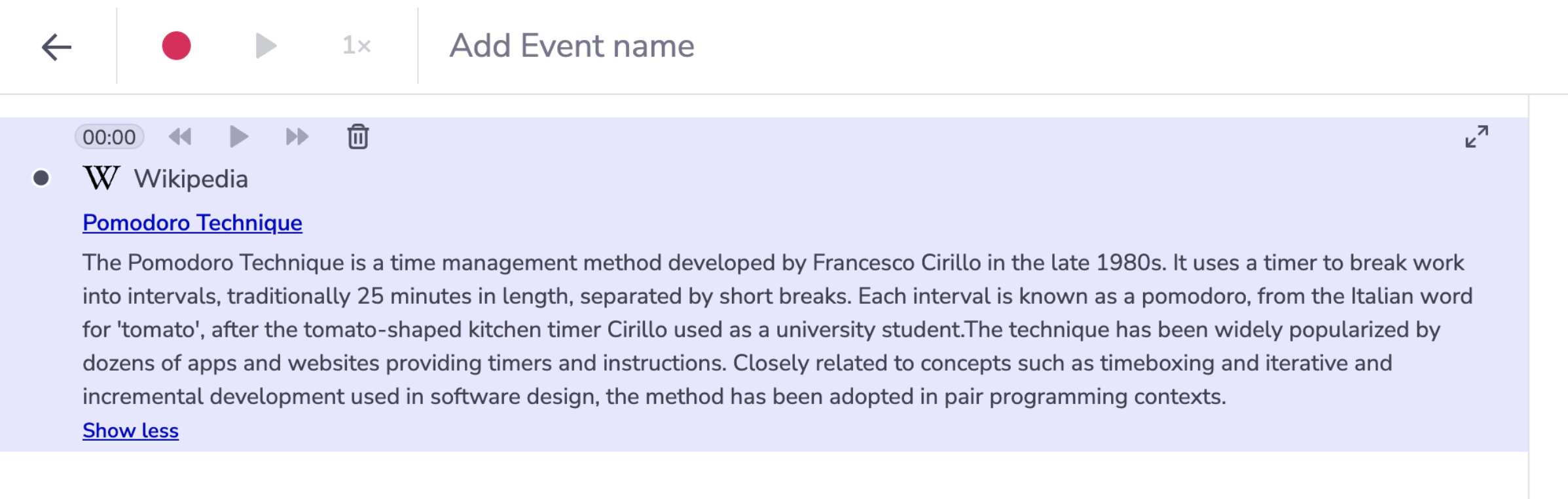 Image showing Genio with a definition about the pomodoro timer