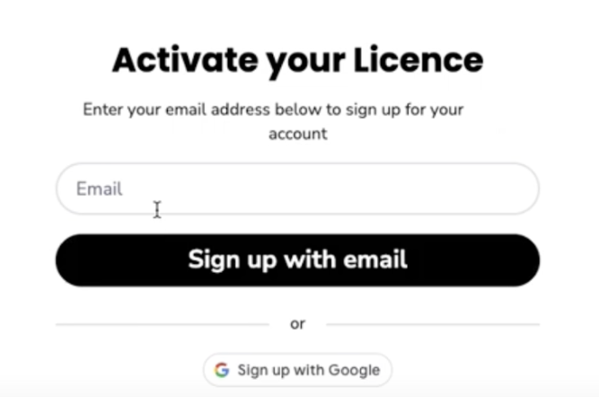 Image showing the Activation screen with a prompt to enter your email address