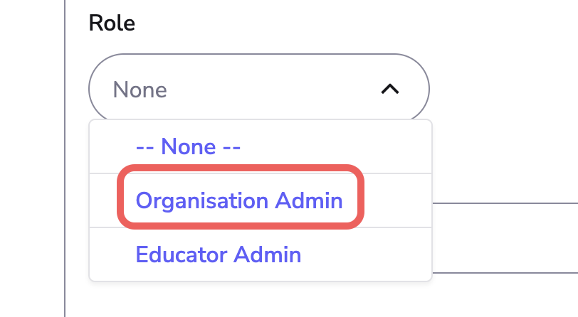 Image showing the Role drop down menu