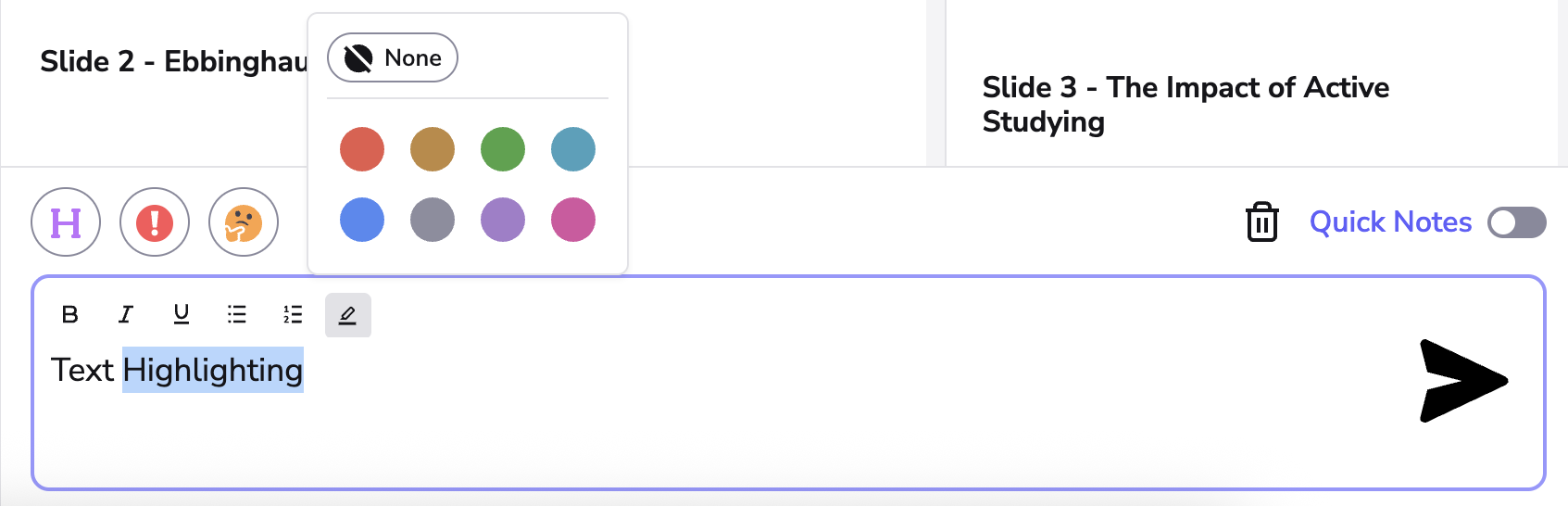 image showing the highlighting colour options after selecting pencil icon