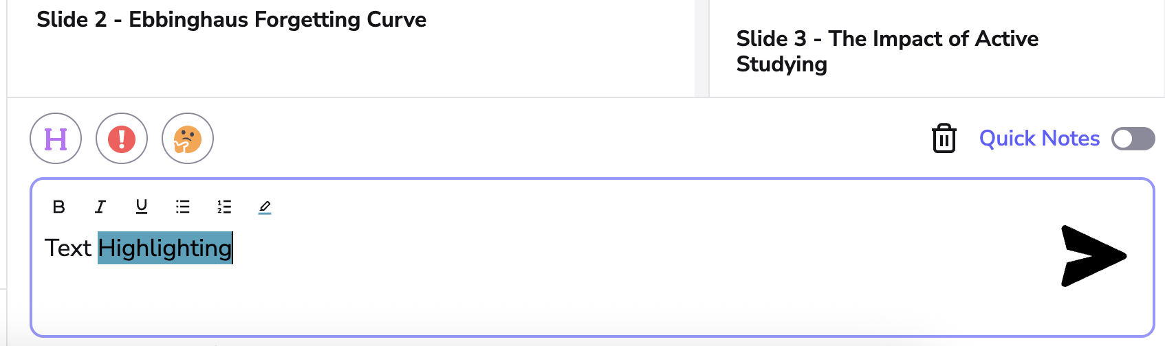 image showing the chosen text being highlighted