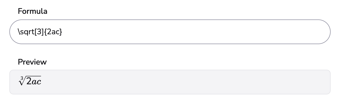 Example formula showing a cube root of 2 a c 