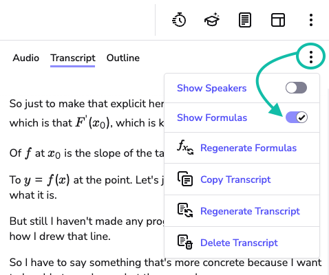 image highlights the 'show formulas' option in the drop down menu