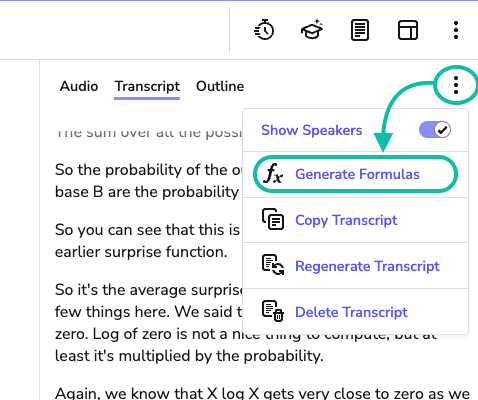 image highlights the 'generate formula' option in the drop down menu
