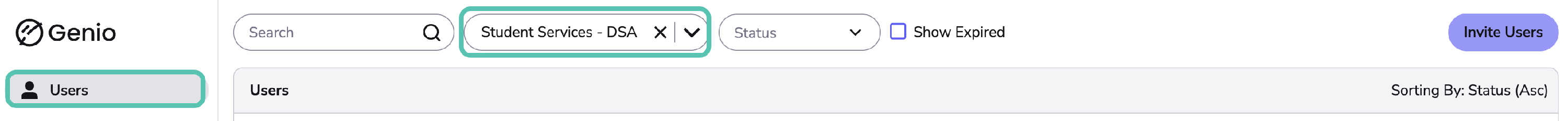 Image showing the User Tab and the Group filter