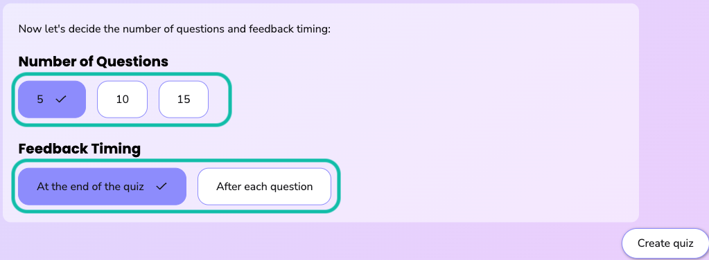 image highlights the customised quiz options