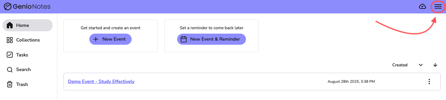 image highlights  the three horizontal line icon in the top right corner on the screen