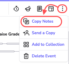 images highlights the Copy Notes option in the menu drop down