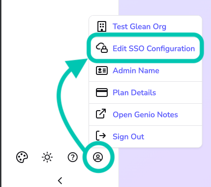 Image showing the Account menu with Edit SSO Configuration highlighted