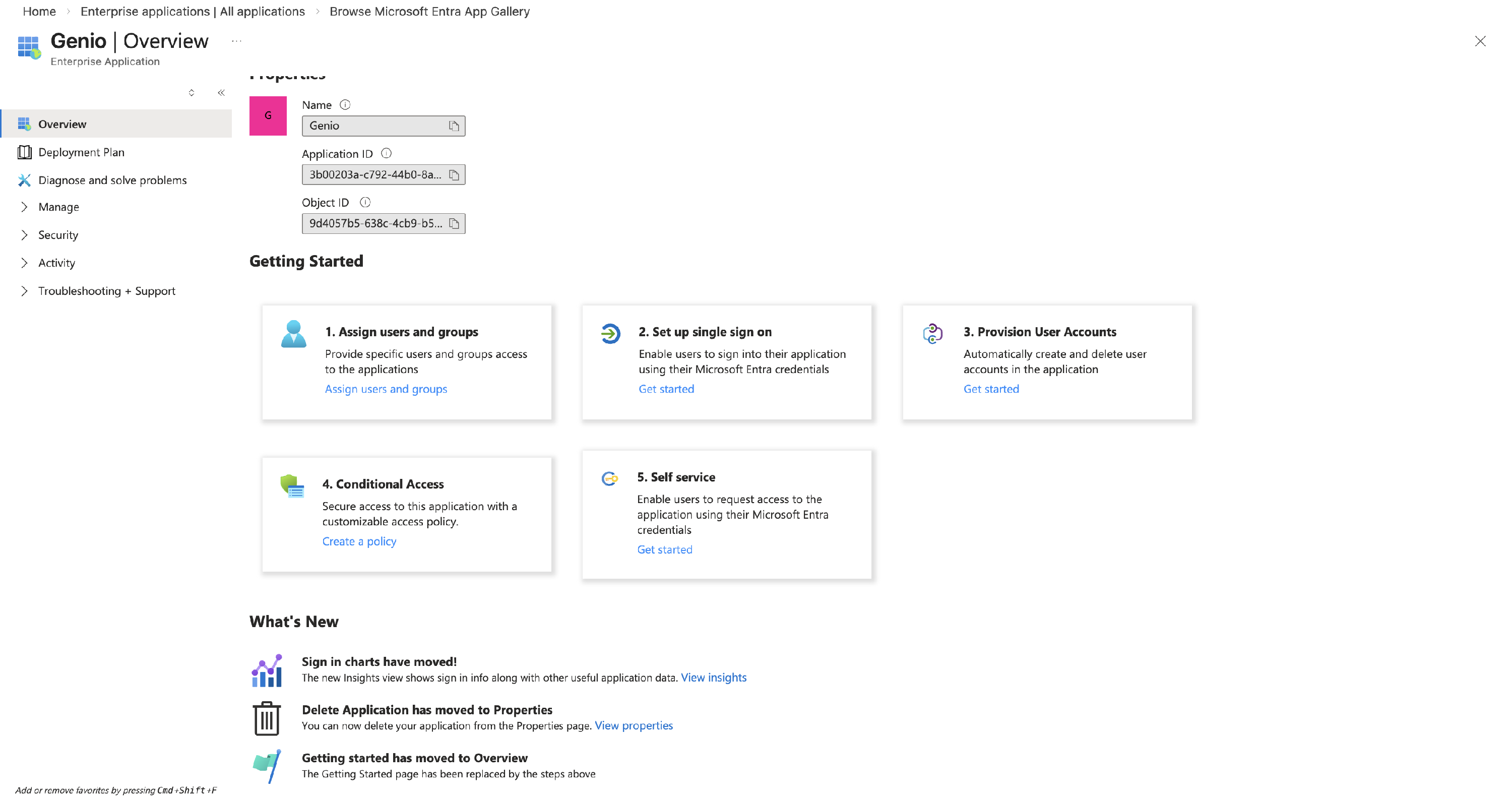 Image from Azure setting up SSO