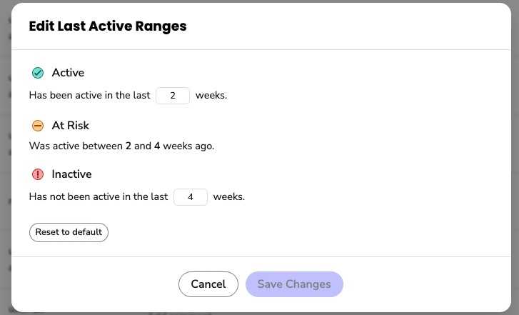 images shows the pop up tab to edit last active ranges
