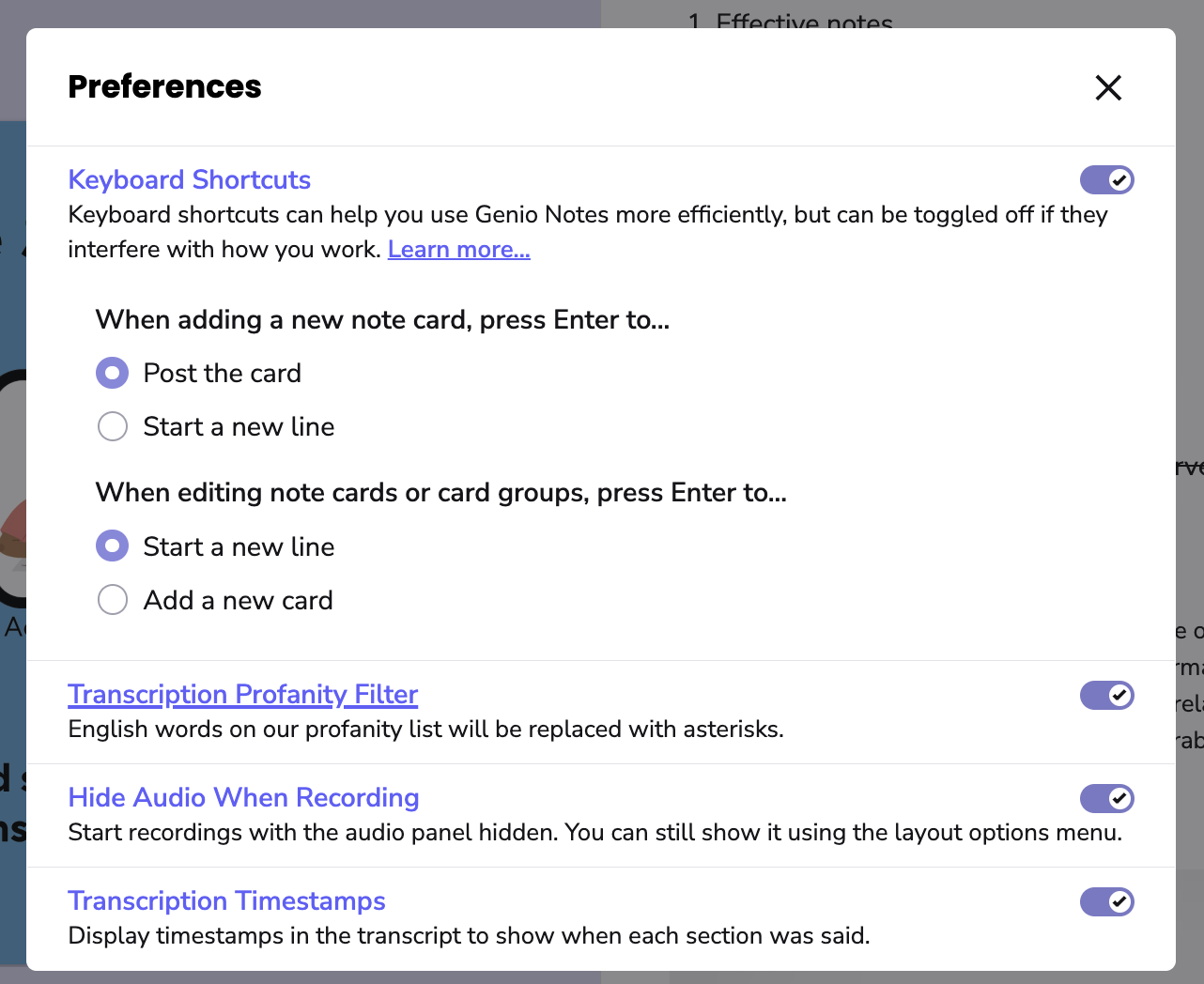 a image highlighting the preference menu options