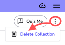 Image showing the Collection Options menu with an arrow pointing to Delete Collection