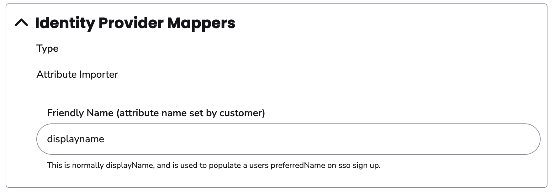 Image showing the Identity Provider mappers section of the SSO configuration page.