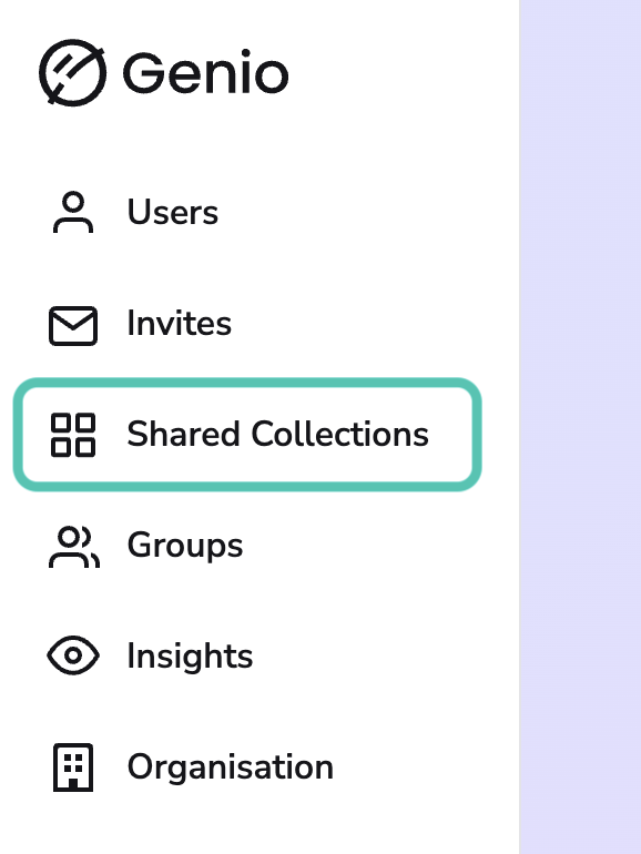 Image showing the Admin side bar with Shared collections highlighted.