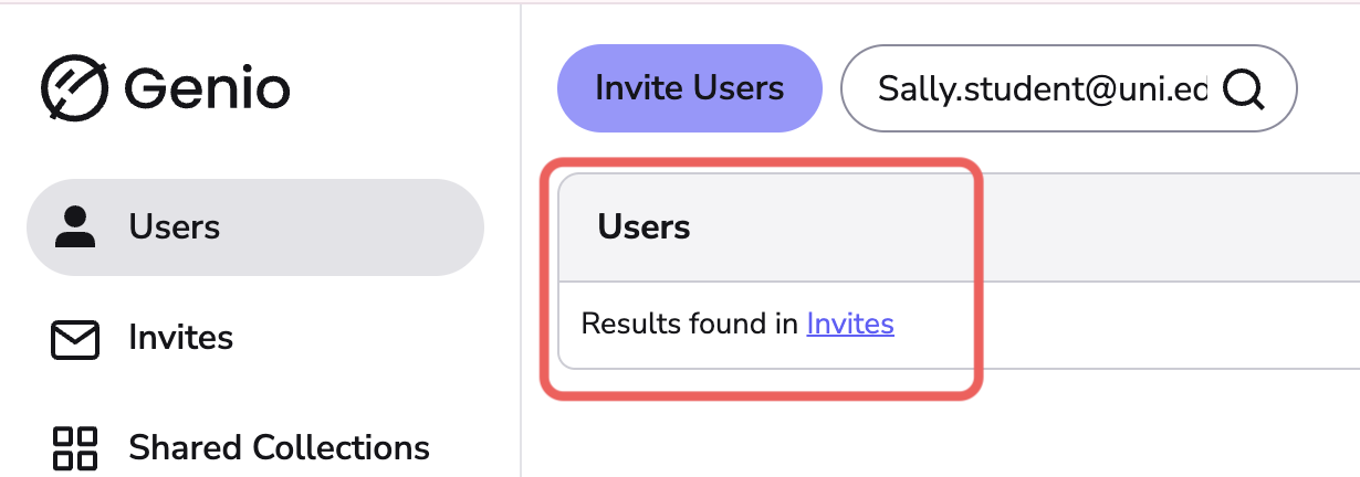 image highlights search results found in the invites tab