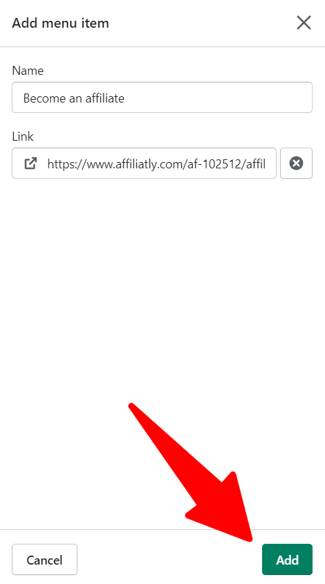 Shopify add new link details