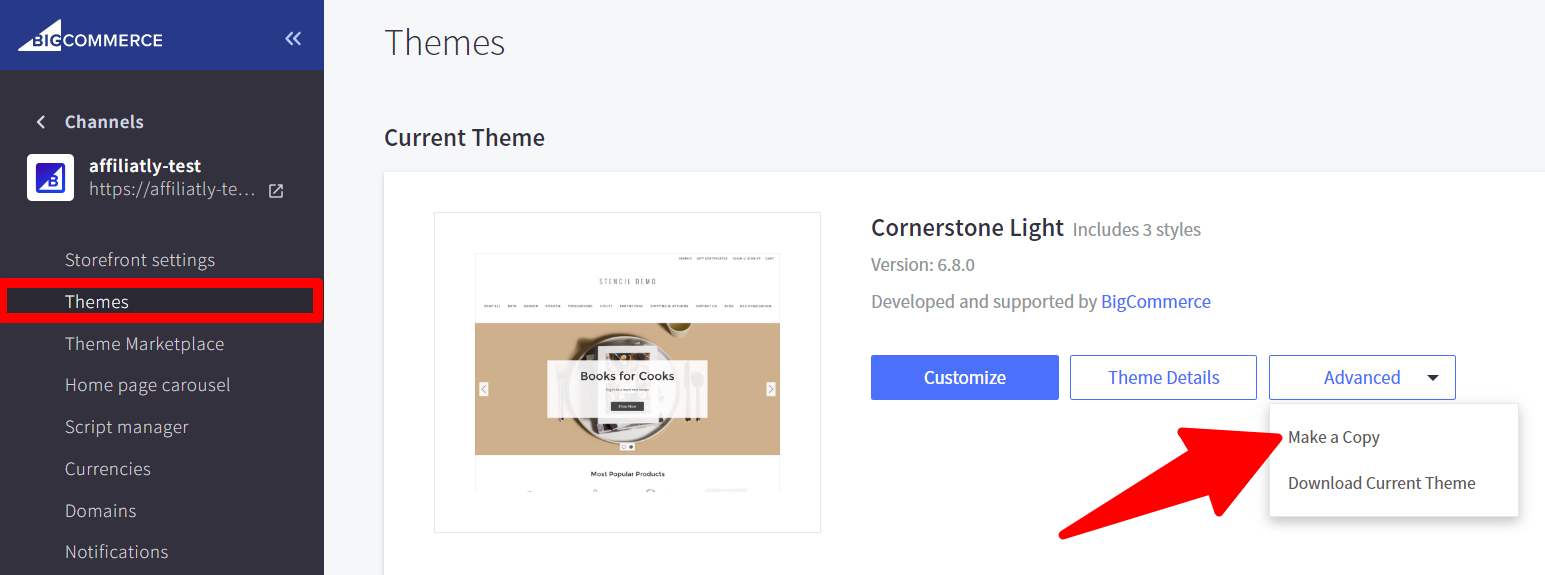 BigCommerce create a copy of theme