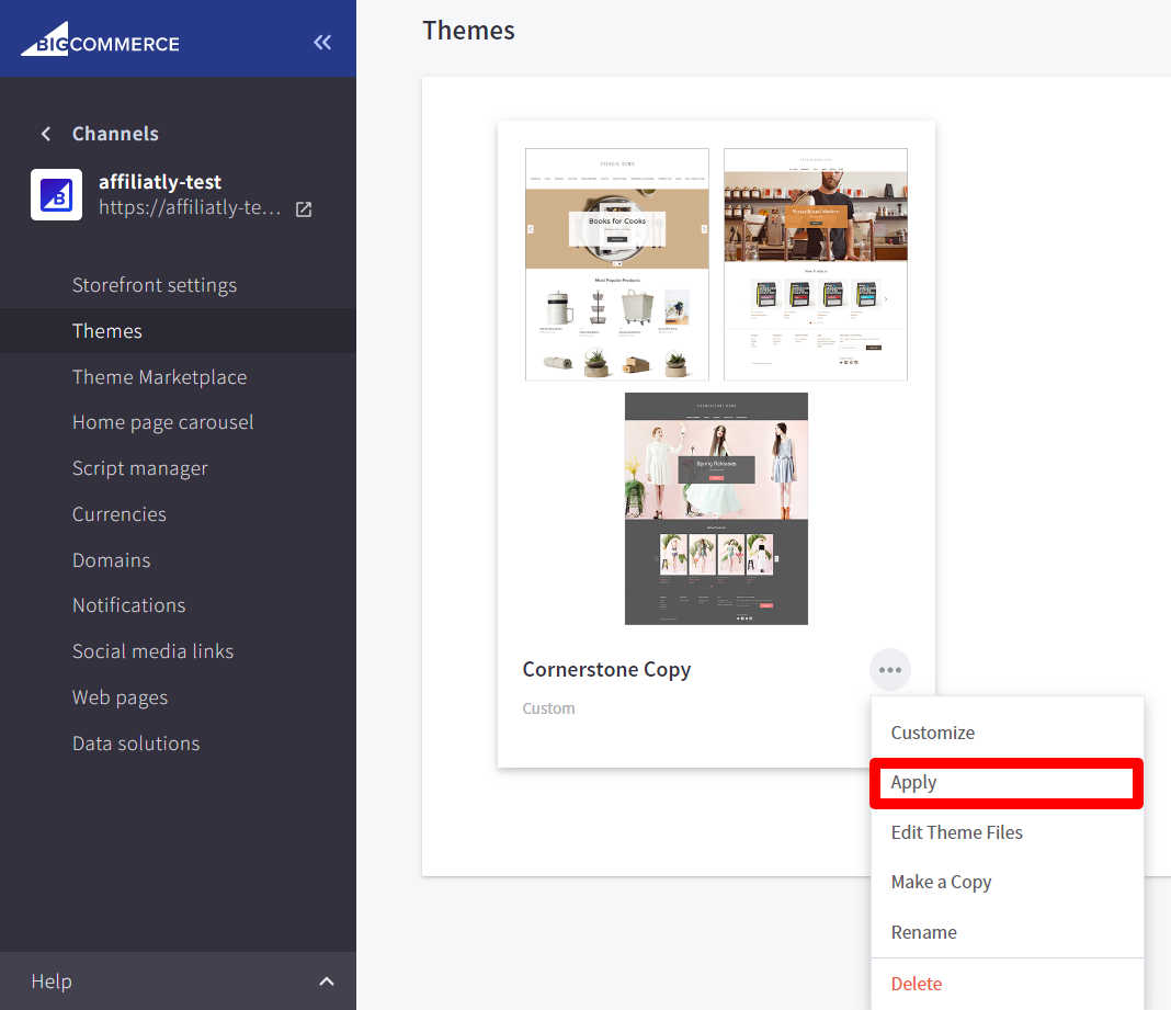 BigCommerce apply theme