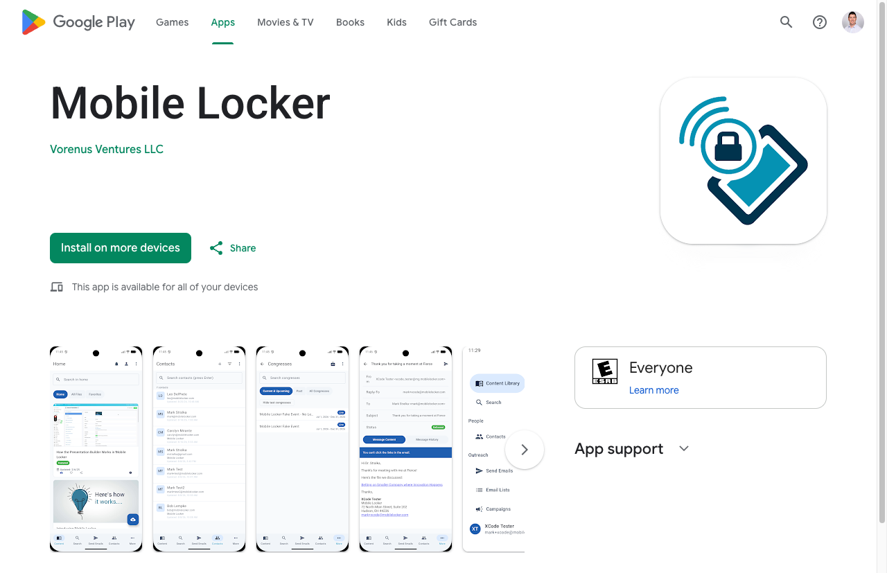 Google Play listing for Mobile Locker from Vorenus Ventures LLC