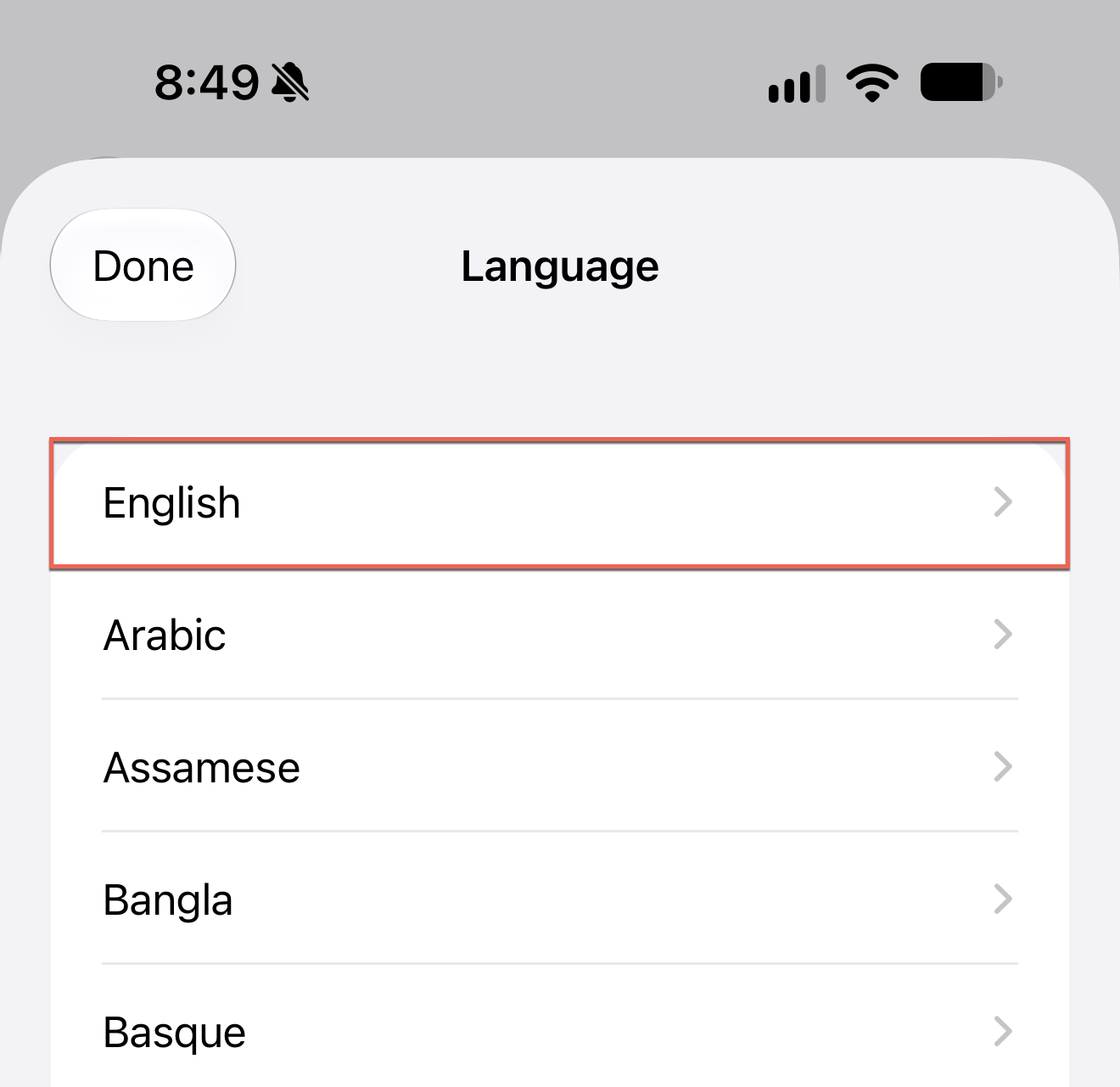 Language list in Add Preferred Voice