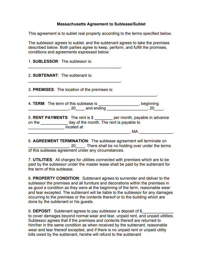 Mass Agreement to Sublease PDF 