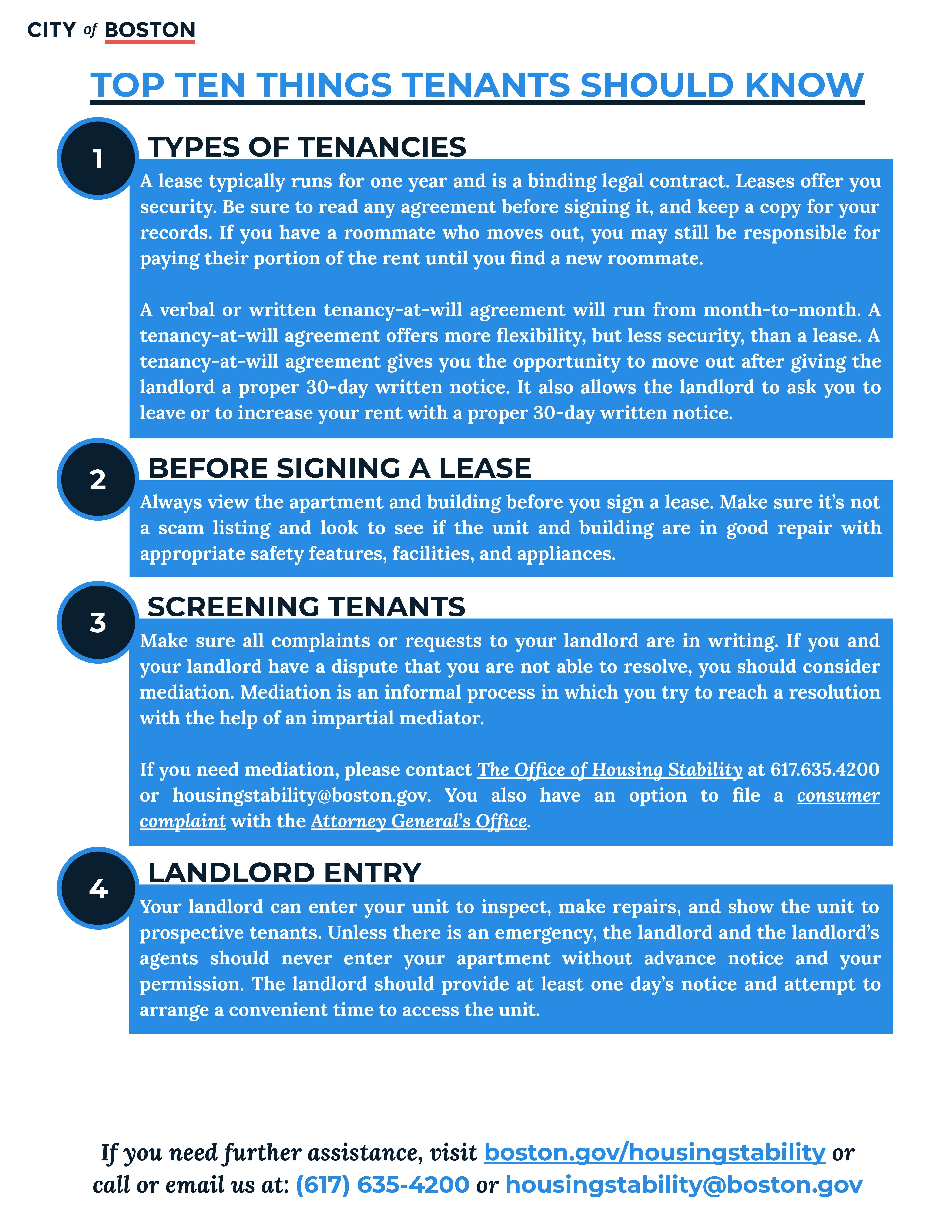 Top Ten Things Tenants Should Know PDF from Boston.gov