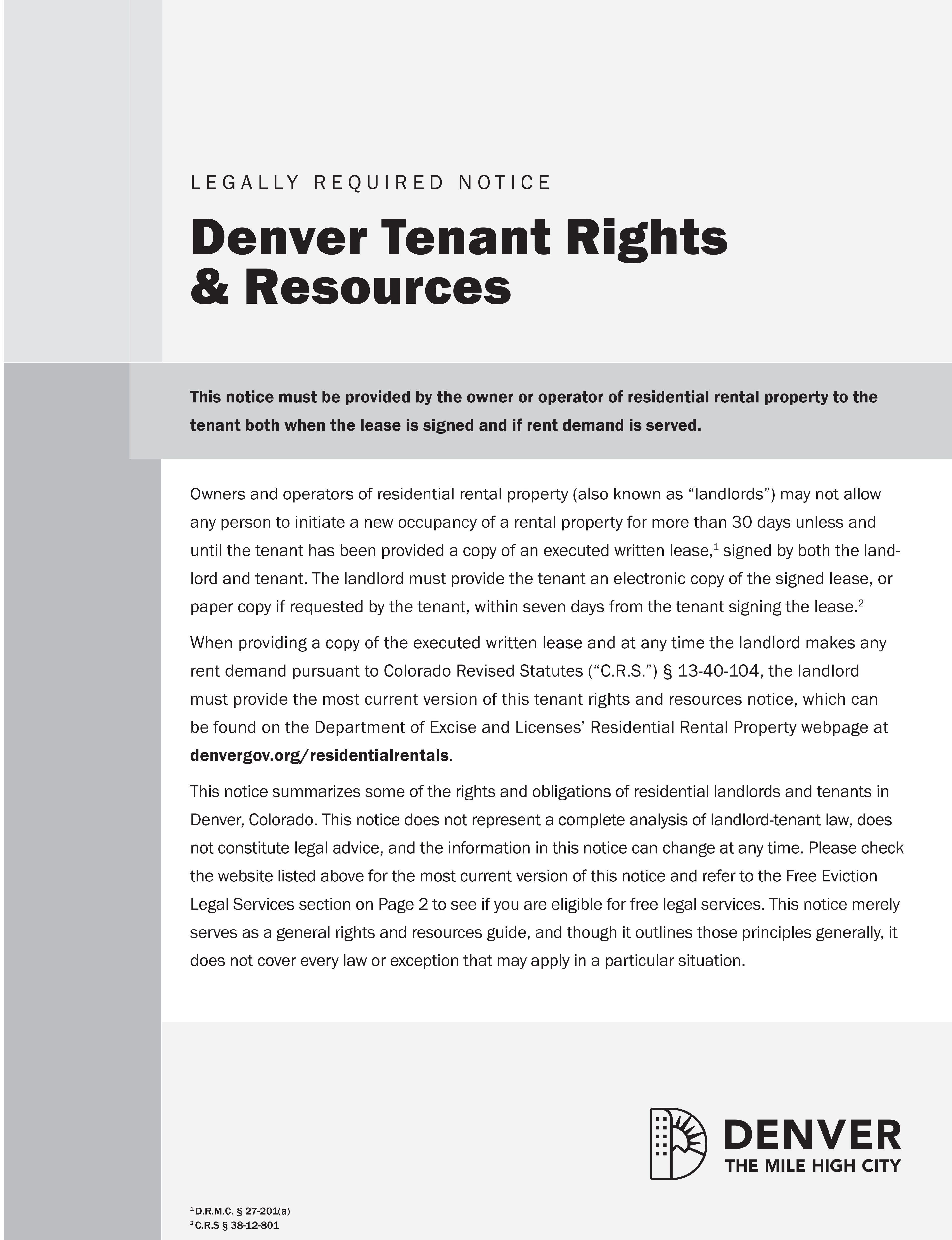 Legally required notice: Denver tenant rights and resources PDF preview