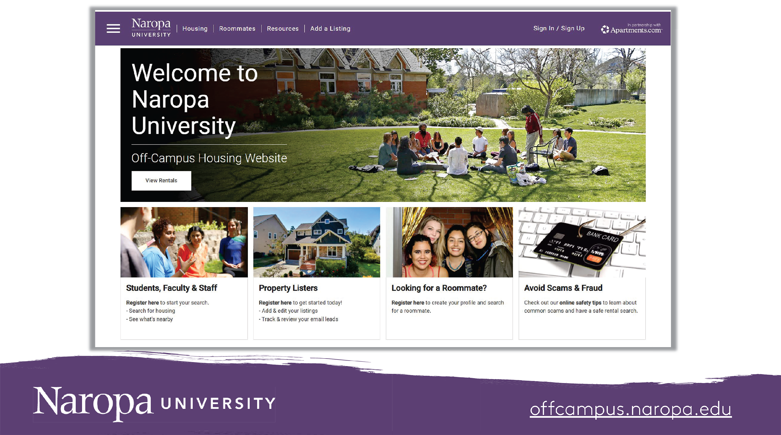 How to use Naropa off campus housing website slideshow page 1 preview